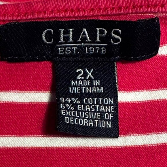 Chaps Women’s Pink & White Striped 3/4 Sleeve Nautical Top Size 2X Cotton Blend - Picture 3 of 12